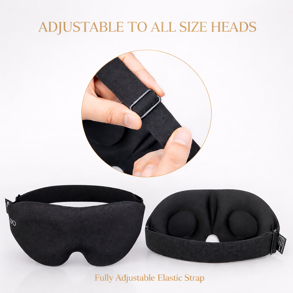 Black 3D sleep mask - contoured eye cups and adjustable elastic band